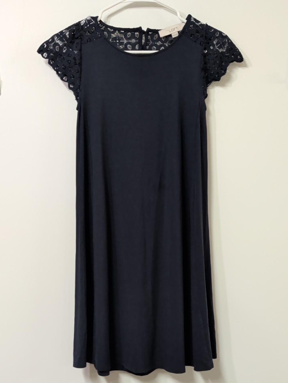 LOFT Navy Blue Lace Sleeve A-Line Mini Dress  Size XXSP